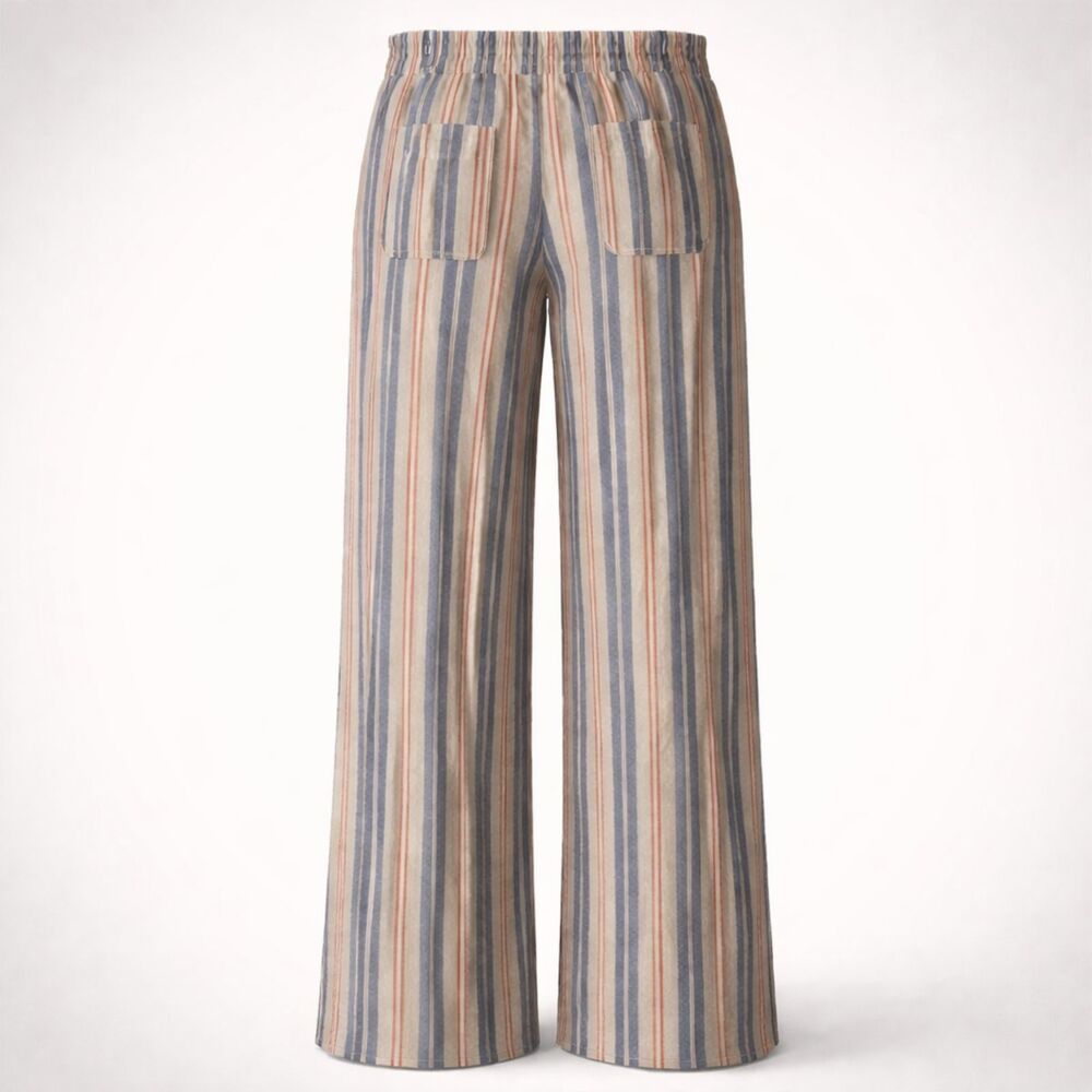 Knox Rose Multicolor Striped Linen Cotton Blend Wide Leg Pants - Picture 2 of 12